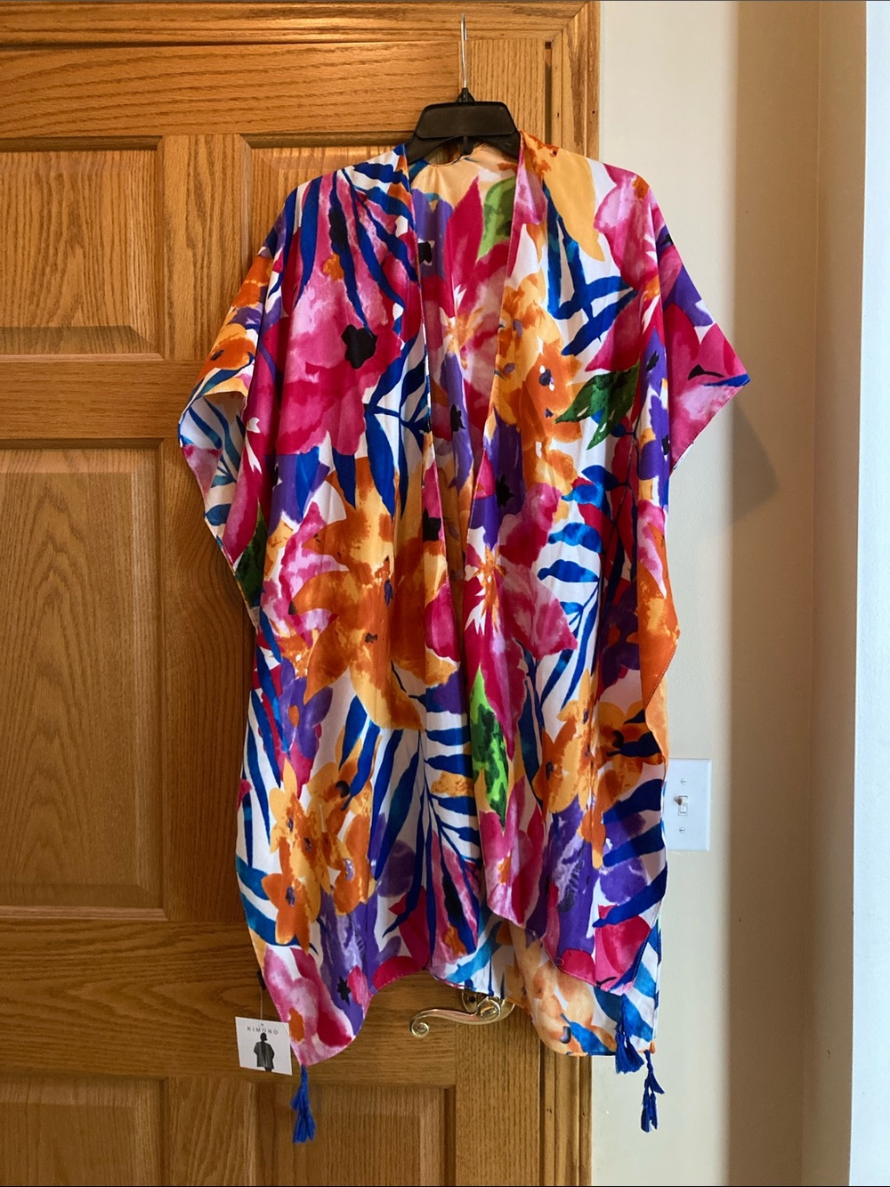 Expressions Multicolor Floral Kimono Jacket - Pink, Orange, Blue, Purple, Green